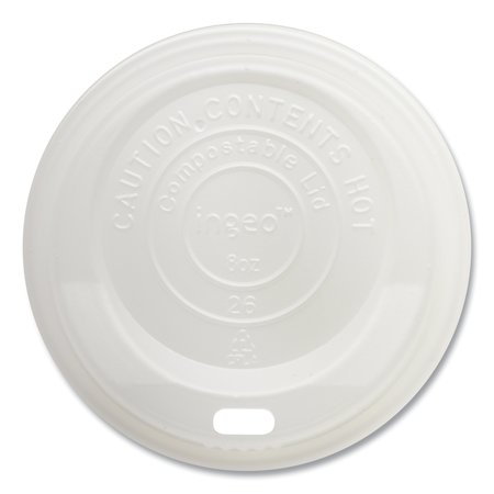 WORLD CENTRIC PLA Lids for Hot Cups, Fits 8 oz Cups, White, 1000PK CULCS8
